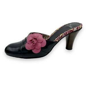 C Label Rosie Vintage Vibe Heeled Mules w/Pink Flower Accent Sz 7.5M Retro Sweet